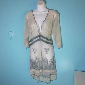 Age of Love By Nataya Sheer Retro Embroidered Lace Robe Lingerie Top Night Dress